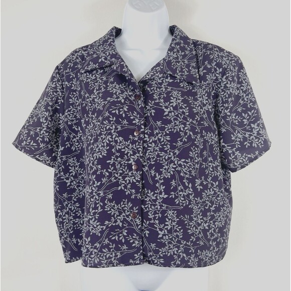 Vintage 90’s Women’s Cropped Blouse Size XL Floral Button Cassino Boxy Y2K - Picture 1 of 8